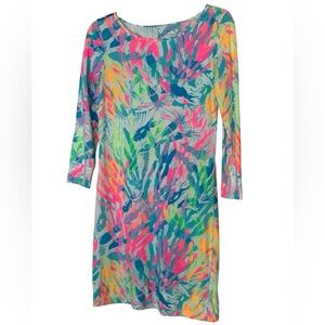 Lilly Pulitzer Marlowe Dress Sparkling Sands Pima Cotton 3/4 Sleeves